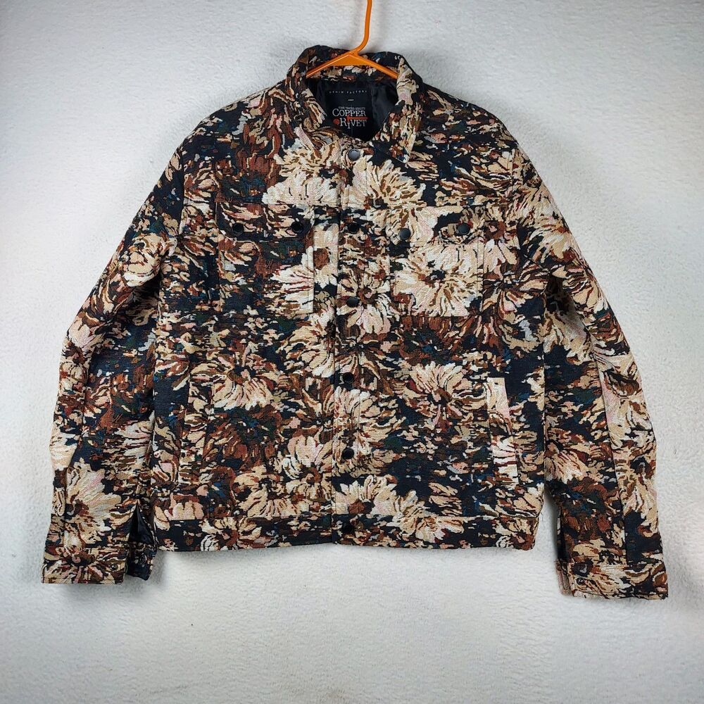 Copper Rivet Mens Medium Floral Tapestry Jacket Button Front Quilted